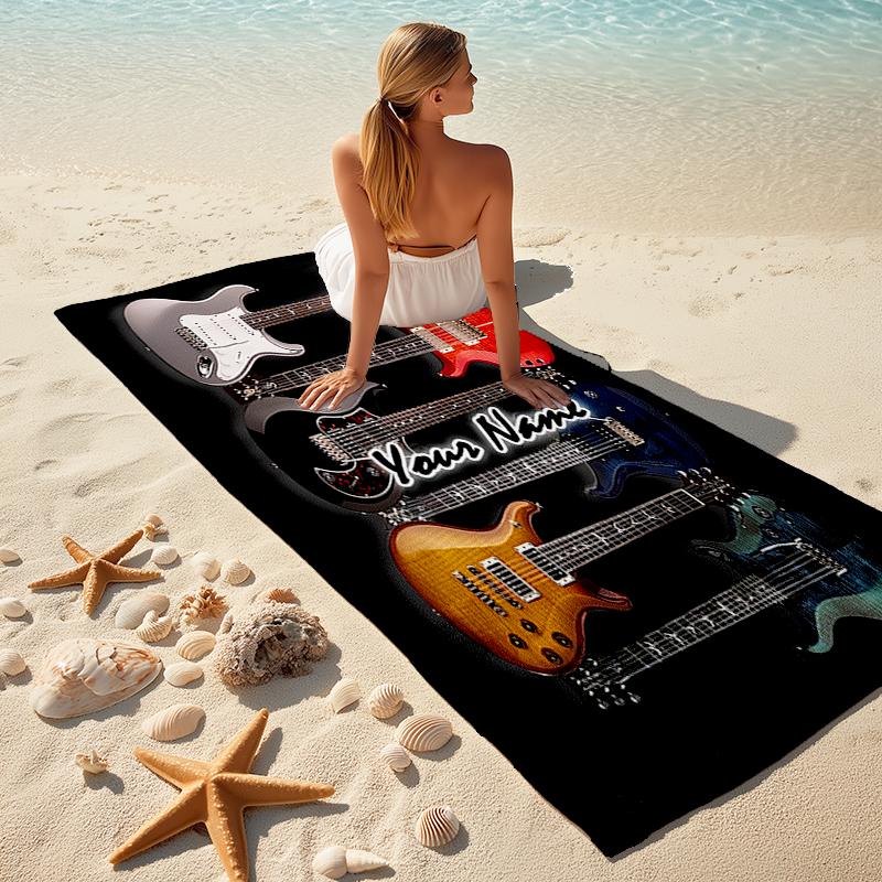 1PC Custom Name Guitar Collection Artwork Beach Towel Highly Absorbent And Sand-Resistant Towel for Swimming, Pool, Yoga, And Travel Lightweight