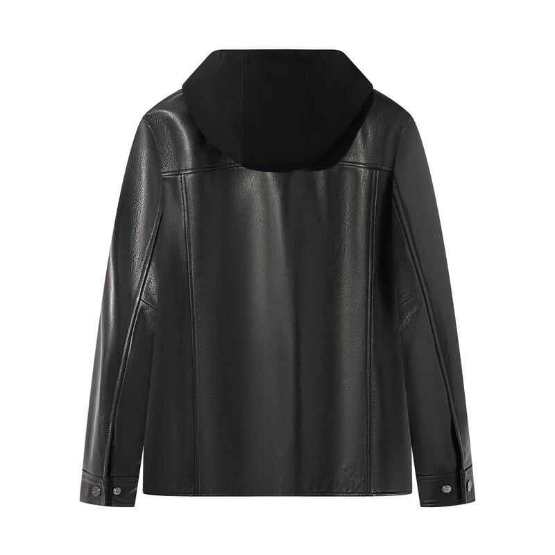Septwolves Men's Detachable Hood Sheepskin Leather Jacket