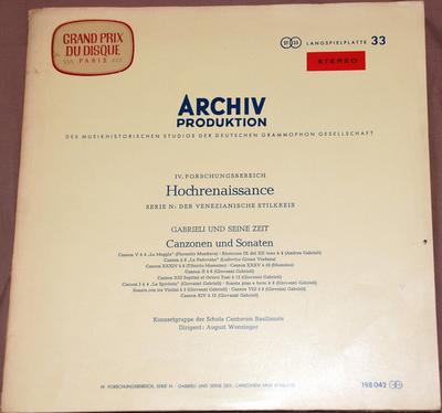 LP Record SCHOLA CANTORUM BASILIENSIS AUGUST Gabrieli Und Seine Zeit Canzonen 198042 ARCHIV 1964 Germany Obi Classical Used