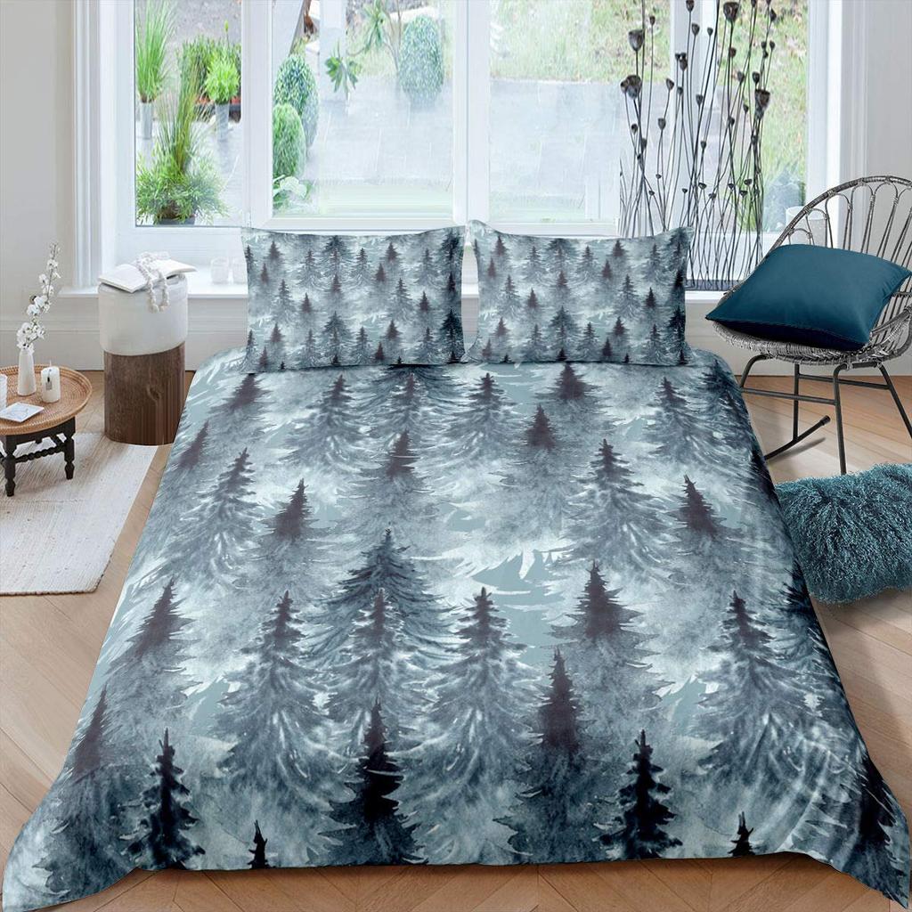 Merry Christmas Comforter Cover Queen King Size Christmas Tree Duvet Cover Pine Tree Bedding Set Xmas Ornament Duvet Cover Set