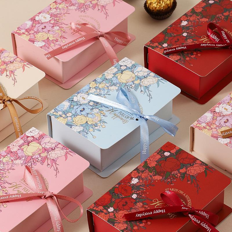 5Pcs Book Shape Gift Box Ith Ribbon Paperboard Candy Chocolate Present Packaging Box For Party, Wedding, Birthday Party Gift Box