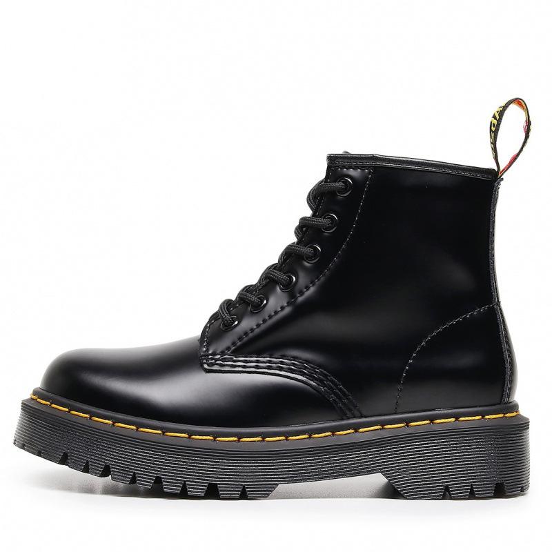 Locomotive Boots Women's 6-hole Open-edged Beads Medium Thick-soled Couple Short Boots Men's and Women's Boots Hard Leather Round