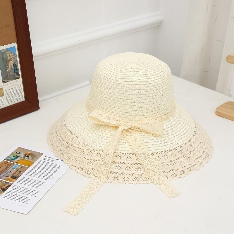 Summer Bow Sun Hat Female, Seaside Beach Vacation Sun Hat Outdoor Big Brim Sun Hat Sweet Straw Hat