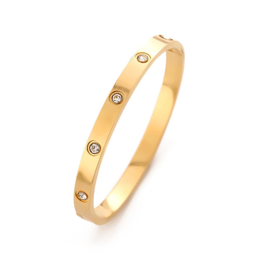 Stainless Steel Titanium Full Diamond Buckle Bangle - Luxurious Niche Bracelet with European and American Style