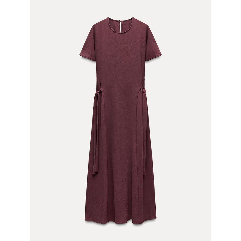 Za2024 Fall New Women's Clothing Casual Elegant Vertical Short Sleeve round-Neck Long Midi Skirt Dress 0264670