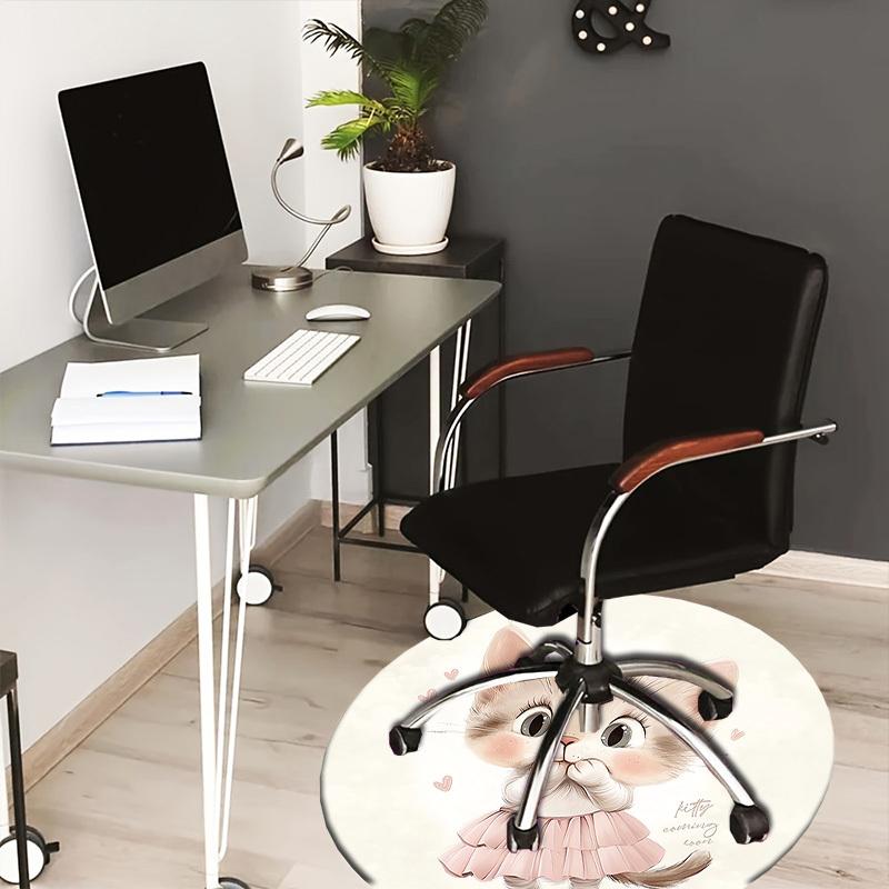 1pc Cute Kitty in Pink Dress Round carpet, Made of Polyester,Office Chairs, Living Rooms, Or Bedrooms, a Cool Rug for The Living Room.ydt26045