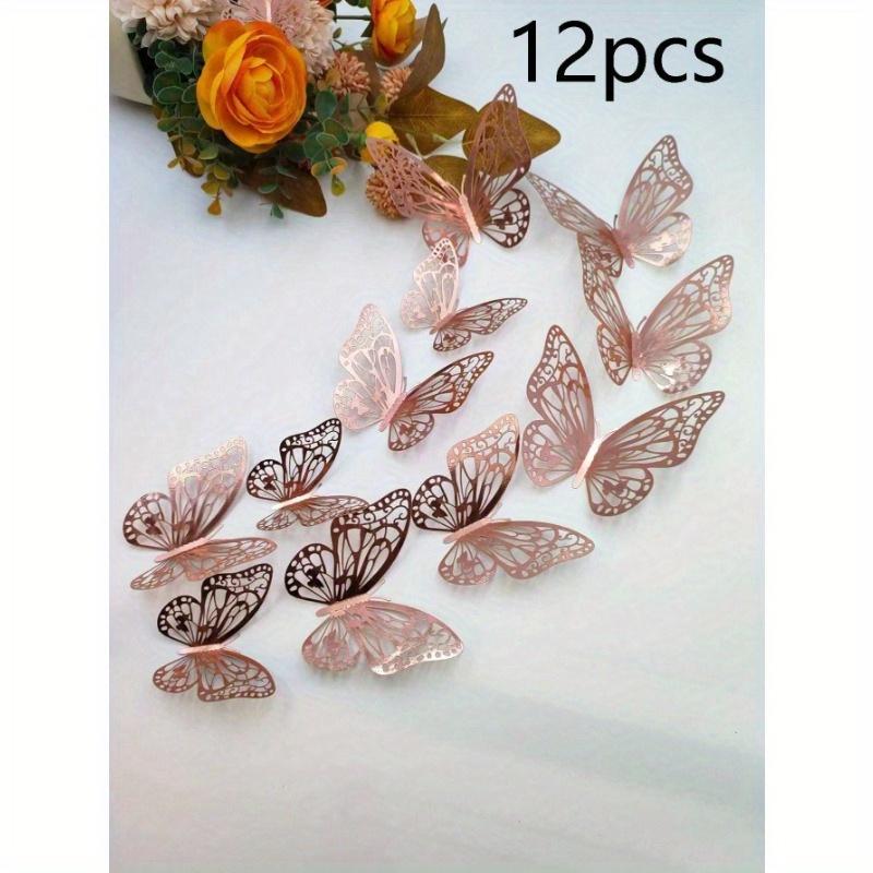 

12 шт./набор 3D полые наклейки на стену в виде бабочек, украшения для торта, свадебные украшения, декор для дома в гостиной, пасхальный декор для комнаты, настенный декор, ванная комната one-size розового золота