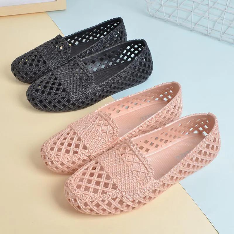 WTEMPO Women's Hollow-out Spring Summer Large Size Solid Color Single Shoes Breathable Flat Thick Heel Anti Slip Casual Work Shoes