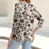 Damenmode Lässiges bedrucktes Button-Down-Hemd 3/4 lange Ärmel Oberteile