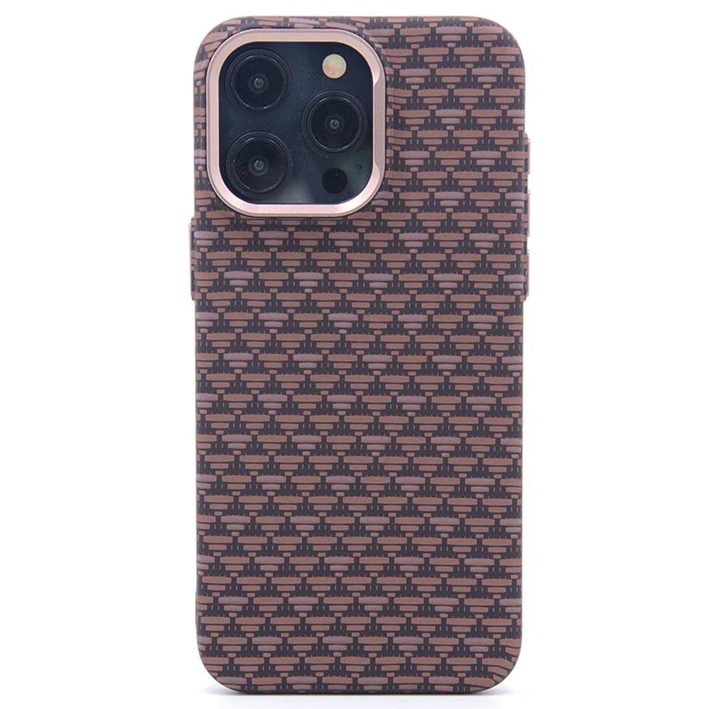 

For iPhone 16 Pro Max Magnetic Case Carbon Fiber Texture Water Transfer PC Phone Cover Brown Source Pattern