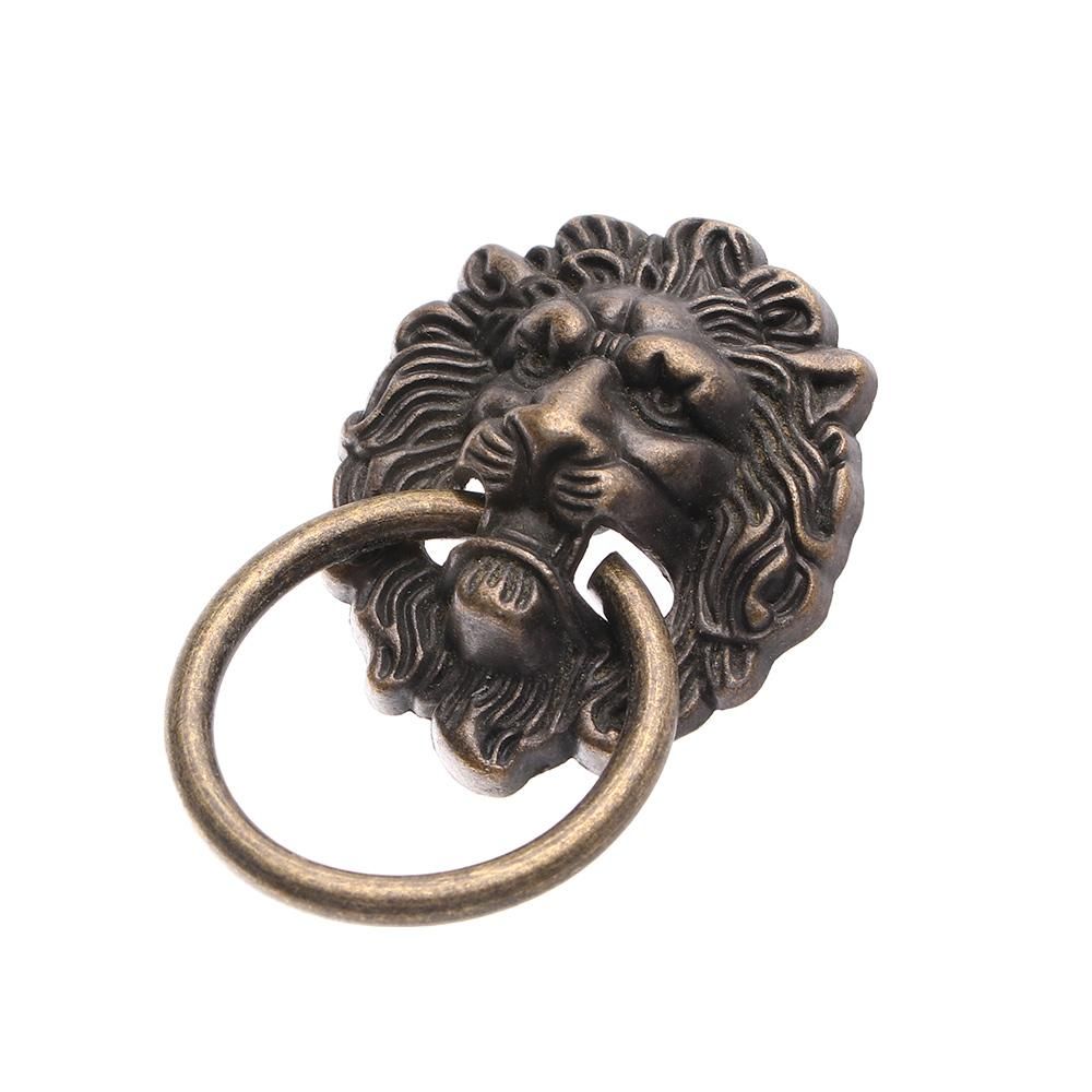 Creative Bronze Door Cabinet Lion Head Knob Ring Antique Drawer Pull Handle