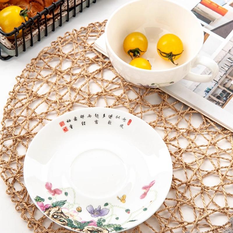 Kávový šálek s podšálkem z jemného kostního porcelánu s motivem kvetoucí švestky 300ml, barevné květiny, porcelánový čajový šálek s podšálkem