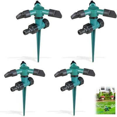 Lot de 4 arroseurs automatiques rotatifs à 360° pour jardin et pelouse, tête d'arrosage à trois fourches, arroseur rotatif pour pelouse