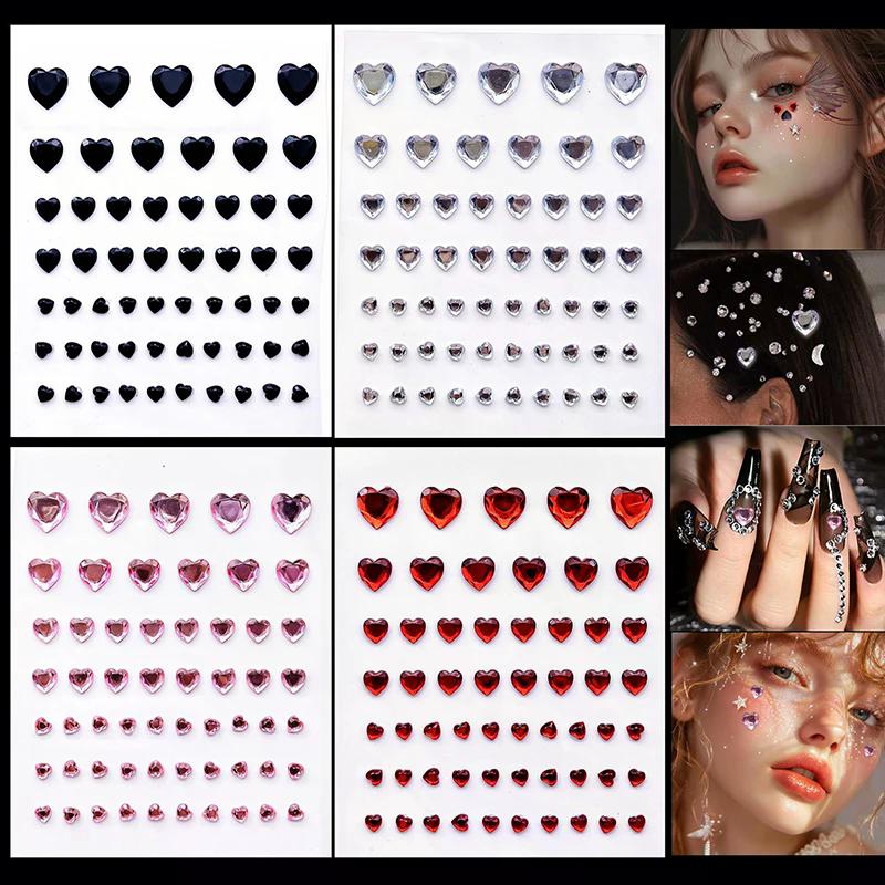 57 Stück/Bogen Herz Strasssteine Gesichtsjuwelen Aufkleber 3D Mehrfarbig Selbstklebende Edelsteine Für DIY Festival Party Augen & Gesicht Make-up Deko
