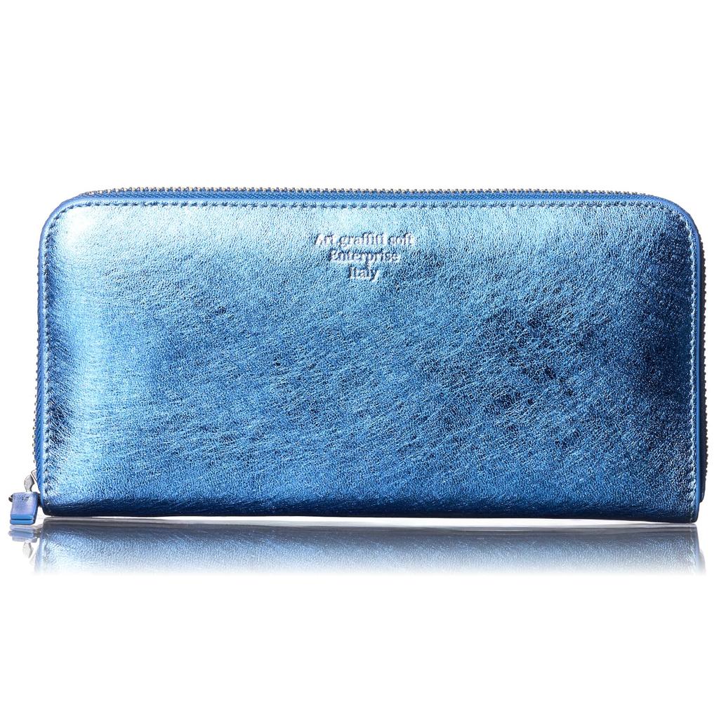 FRANCK ROSSINI Women's Zip-Around Long Wallet, Made in Italy by Enterprise Leather, Gift Boxed, Blue