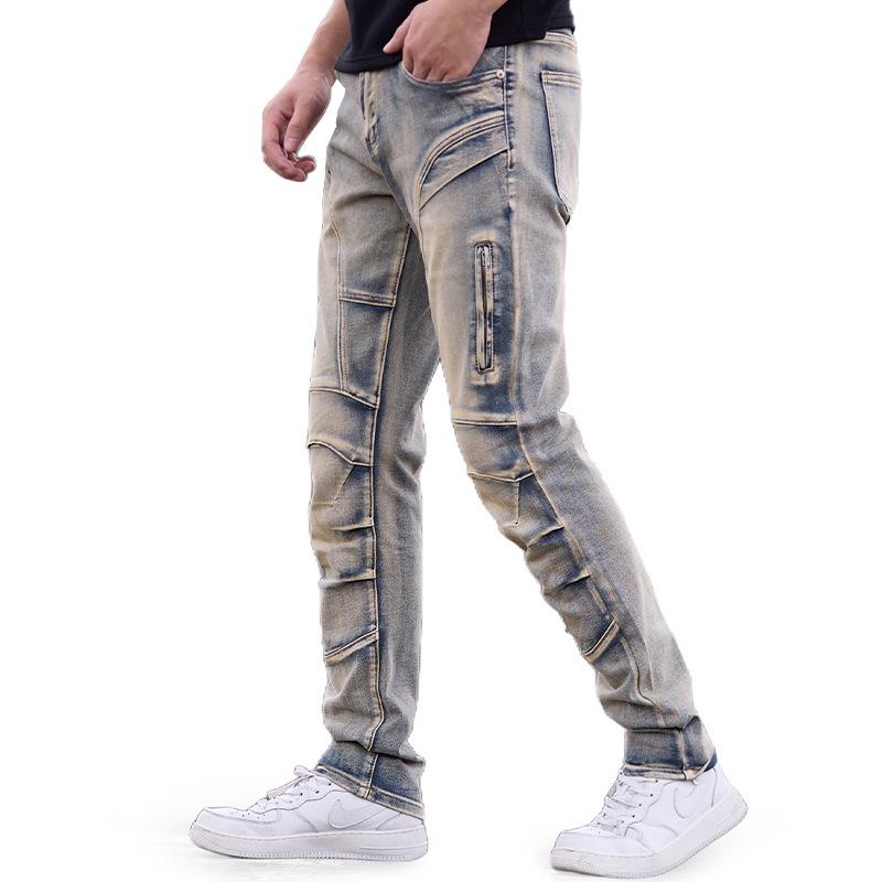 Men's European Streetwear Slim Fit Stretch Skinny Motorcycle Jeans