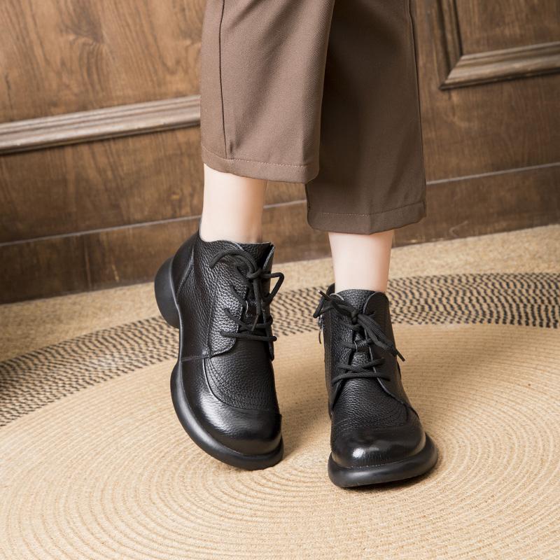 Fashion GKTINOO Women Autumn Boots Cowhide Ankle Boots 2025 Winter Retro Casual Genuine Leather Mother Boots Fur Keep Warm Low Heel 41