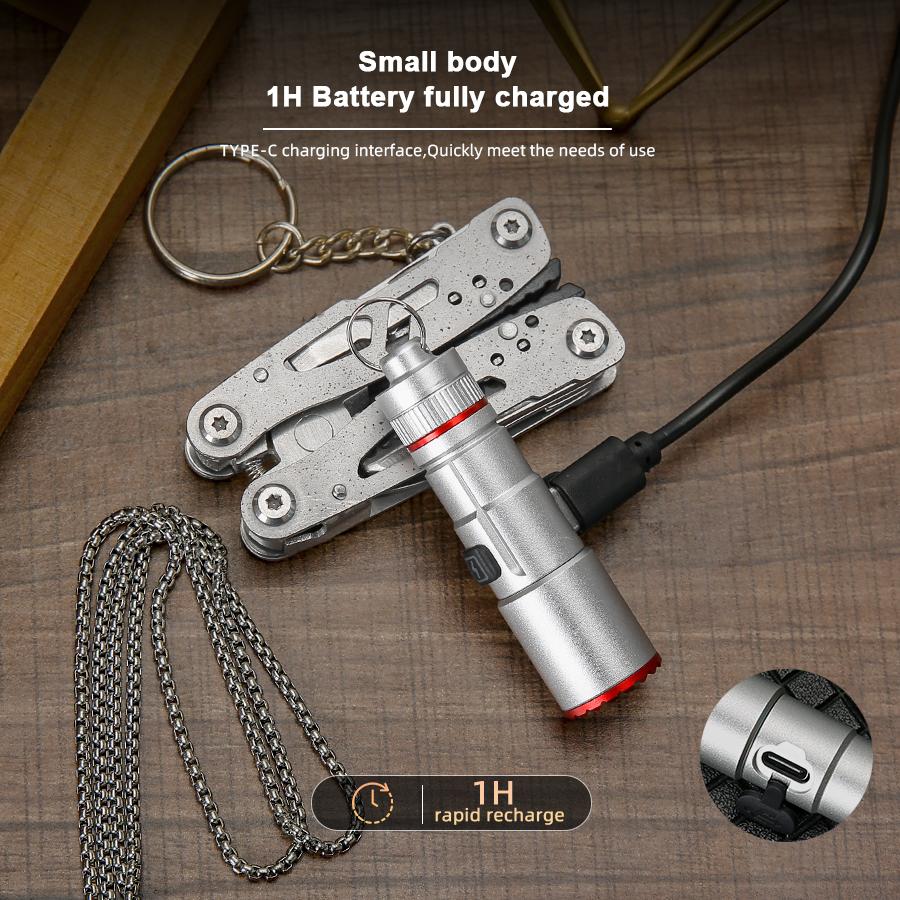 Leistungsstarke Mini-LED-Taschenlampe Taschenformat Aluminiumlegierung Kleine Taschenlampe Eingebauter Akku Typ-C Wiederaufladbar Notbeleuchtung Laterne