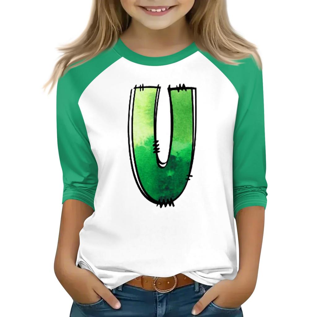 Oberteile für junge Mädchen von 4–16 Jahren, Rundhalsausschnitt, 3/4-Ärmel, T-Shirts, trendige Oberteile, Outfit-T-Shirts