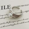 Korean Pearl Wide Band Adjustable Ring - Women's Elegant Versatile Design