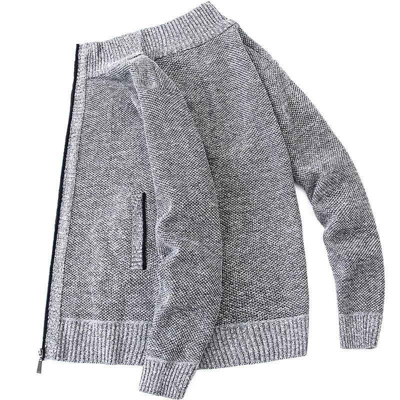 Autumn and Winter Men's Long-sleeved Stand-up Collar Fleece Thickened Cardigan Sweater Men's Zipper Warm Knitted Sweater Jacket