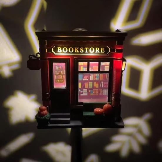 Bookstore Night Light Wall Projector Miniature Book Store LED Lamp