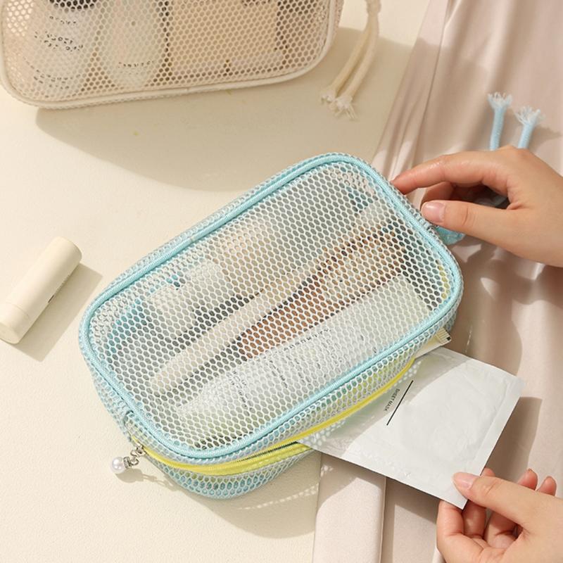 Large Capacity Mesh Cosmetic Travel Bag Dust Resistant Ventilation Portable Toiletry Organizer For Gym And Daily Use