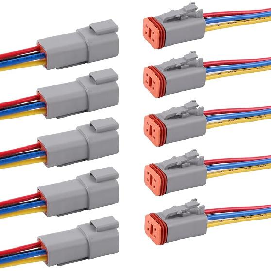Deutsch DT 2 Pin Connector 5 Sets - 2 Way DT Automotive Waterproof Male Female Plug Wiring Harness For Car, Truck, Boats, LED Work Light, 16 AWG. (5