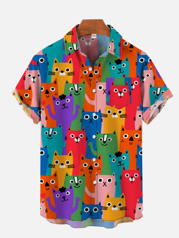 Men'S Cute Cat Printed Casual Shirt Daily Wear 3D Printing Classic Short Sleeve Shirt Fashion Hawaiian Shirts For Women Hrajuku