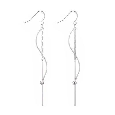 2 Pieces Silver Ear Hook Bead Long Earring Jewelry Dangle Universal Fashion Accessory Earrings for Party Wedding