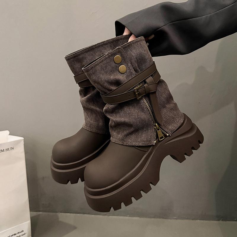 

Thick-soled Martin boots women s 2025 new Korean version of Internet celebrity street sweet and cool babes fashion boots fashion temperament warehous 40 коричневий