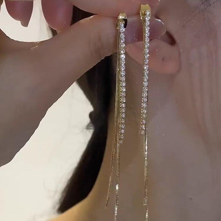 Elegant Gold Rhinestone Dangle Earrings with Zirconia and S925 Sterling Silver Needle - 2023 High-End Design