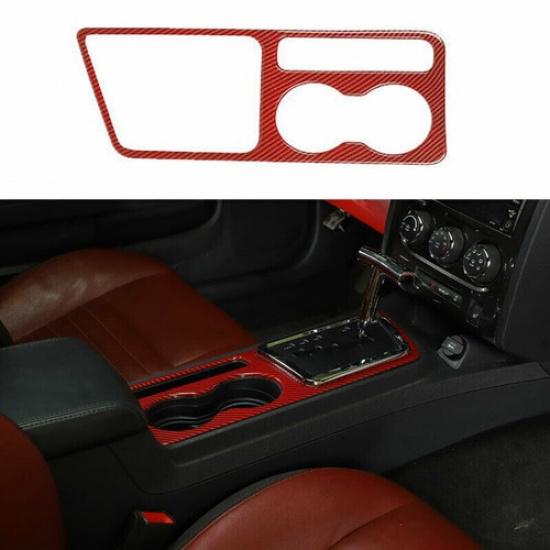 Console Gear Shift Panel Cover Trim Frame For Dodge Challenger 09-14 Red Carbon