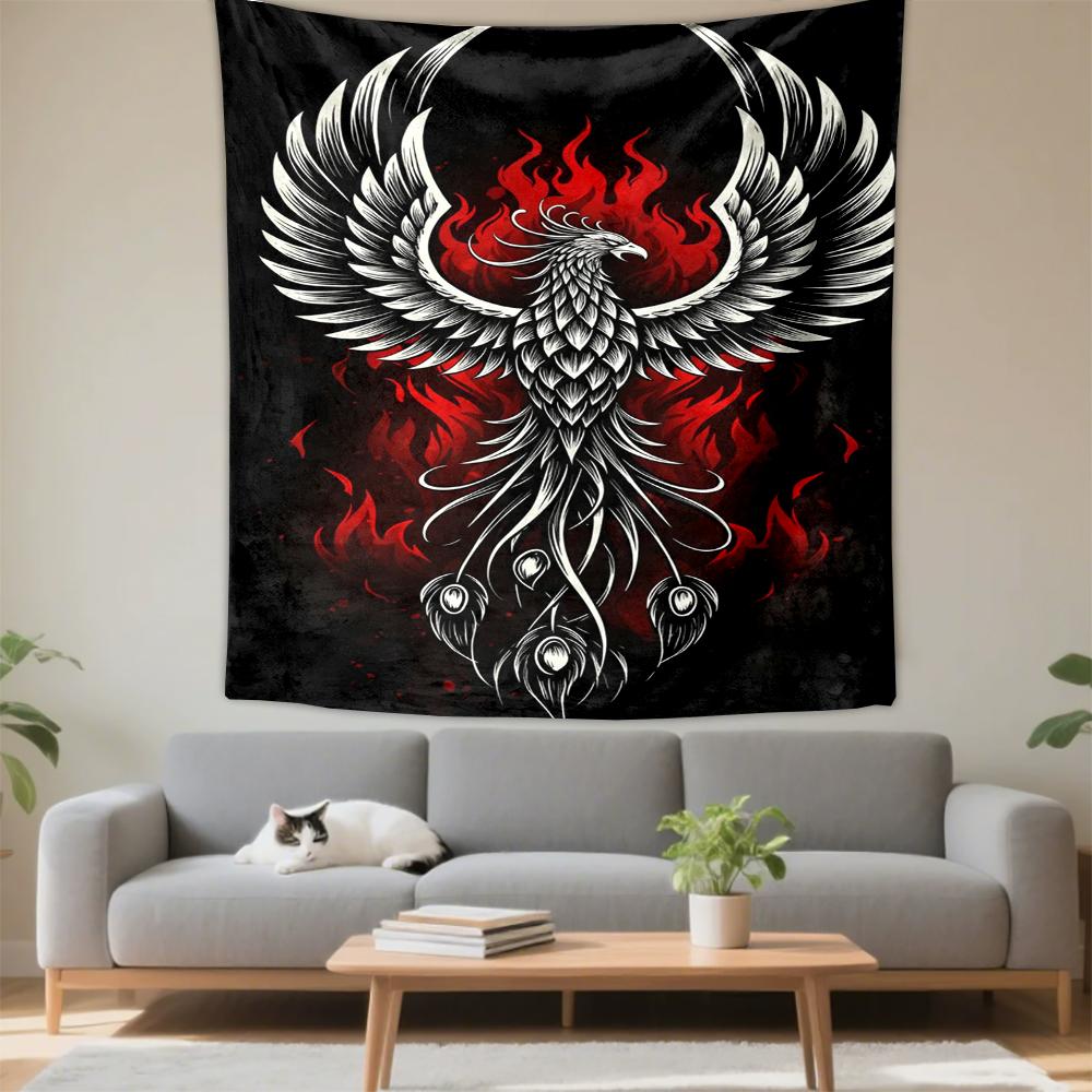 Tapestry Phoenix Red Flame Black White Tattoo Poster Wall Art for Man Cave
