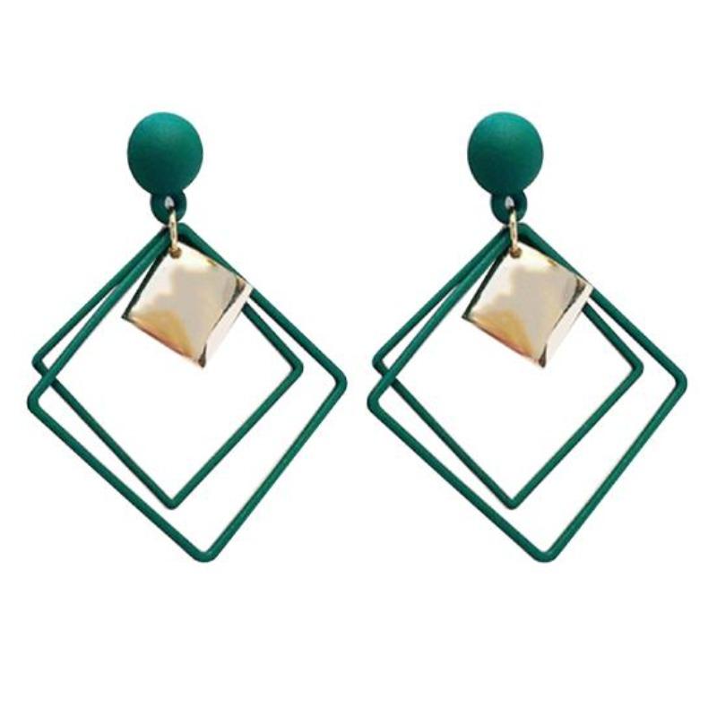 Pendientes huecos geométricos colgantes con pasador cuadrado doble, joyería, regalos bonitos