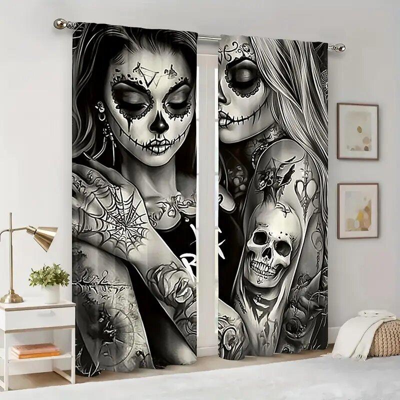 Halloween Gothic Dunkles Muster Bedruckte Vorhänge Fensterdekorationen Wohnzimmer Vorhang Aus Polyester
