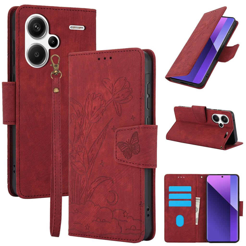 SY-001 pro Xiaomi Redmi Note 13 Pro+ 5G pouzdro na telefon s potiskem kožený flipový kryt proti poškrábání