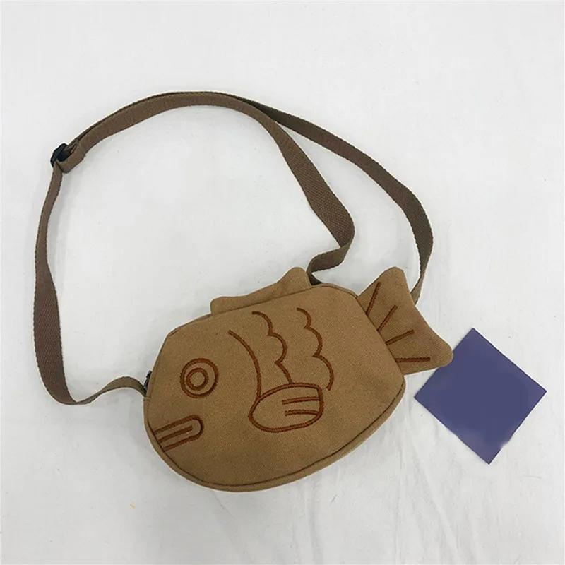 Yogodlns Fish Shape Canvas Messenger Bag Fashion Cute Embroidery Portable Zippered Small Purses Handbags Mini Crossbody Bag