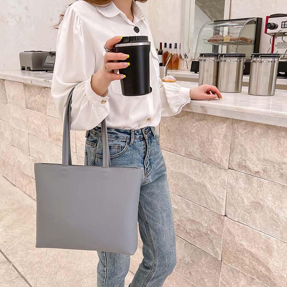 Anti-splash Water Soft PU Tote Bag Large Capacity French Underarm Bag Solid Color Handbag  School