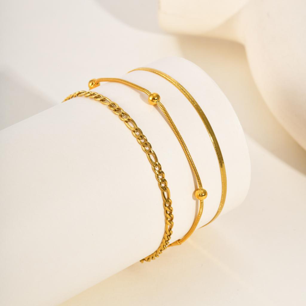 3pcs Set Simple Stainless Steel Bracelet for Women, Adjustable Gold Plated Thin Chain Bracelets, Fashion Stackable Jewelry Set
