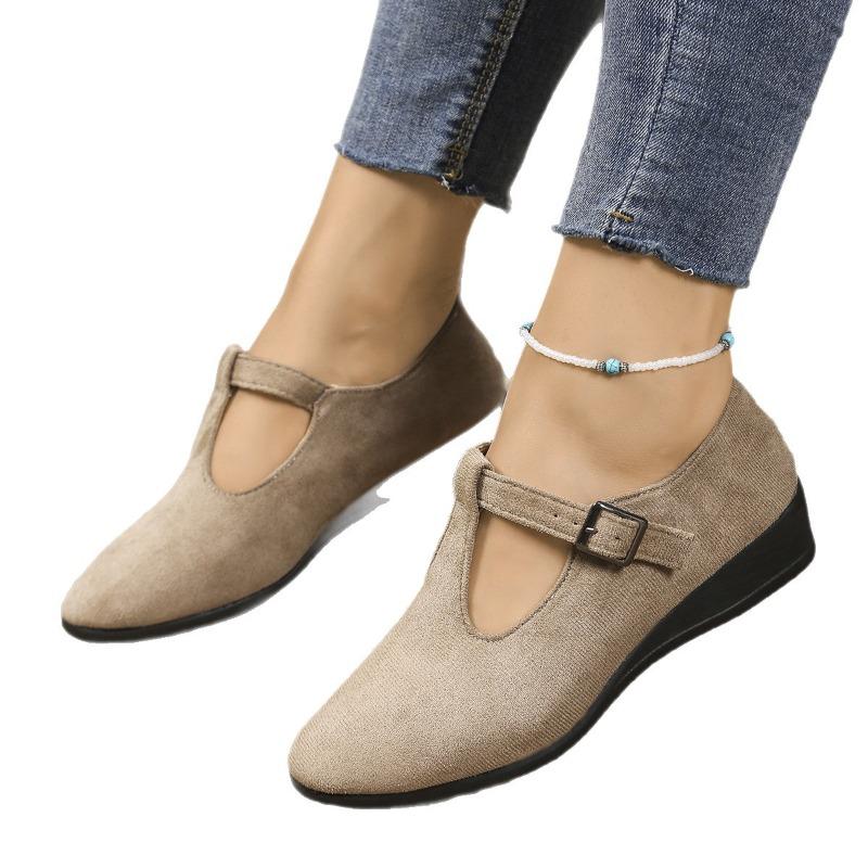 Damen Flats mit breiter Weite und spitzer Zehenpartie, niedrige Keilabsätze mit Schnallendetail, Vintage Großhandel Loafer für Damen