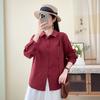 Simple Japanese casual style double-layer cotton yarn pure cotton long-sleeved shirt women's new loose and thin versatile commuter top