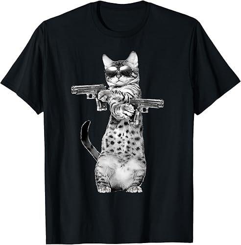 NEW LIMITED Funny Cat With Guns, Cats Lover Design Gift T-Shirt