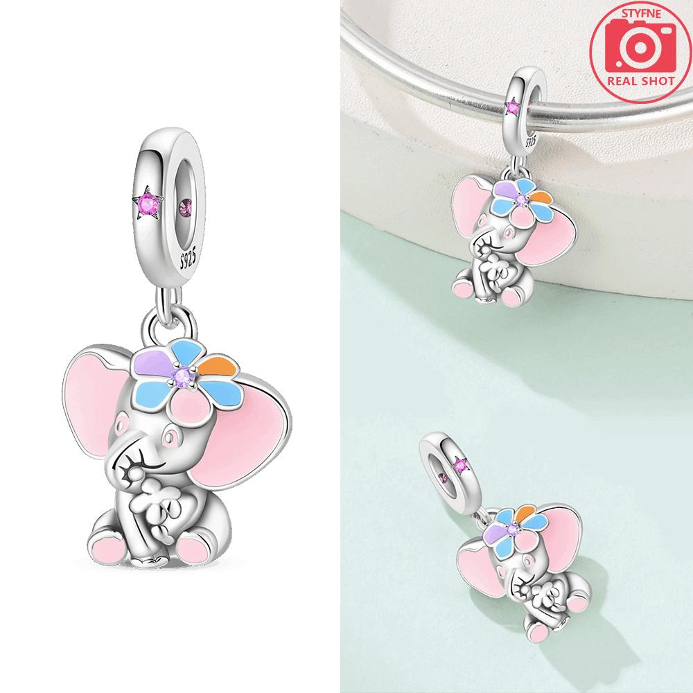 Charm Bead Charms Authentic Colored Zircon Cat Elephant Animal Pendant Authentic copper Bead Compatible With Bracelets Women Valentines Gift Accessory