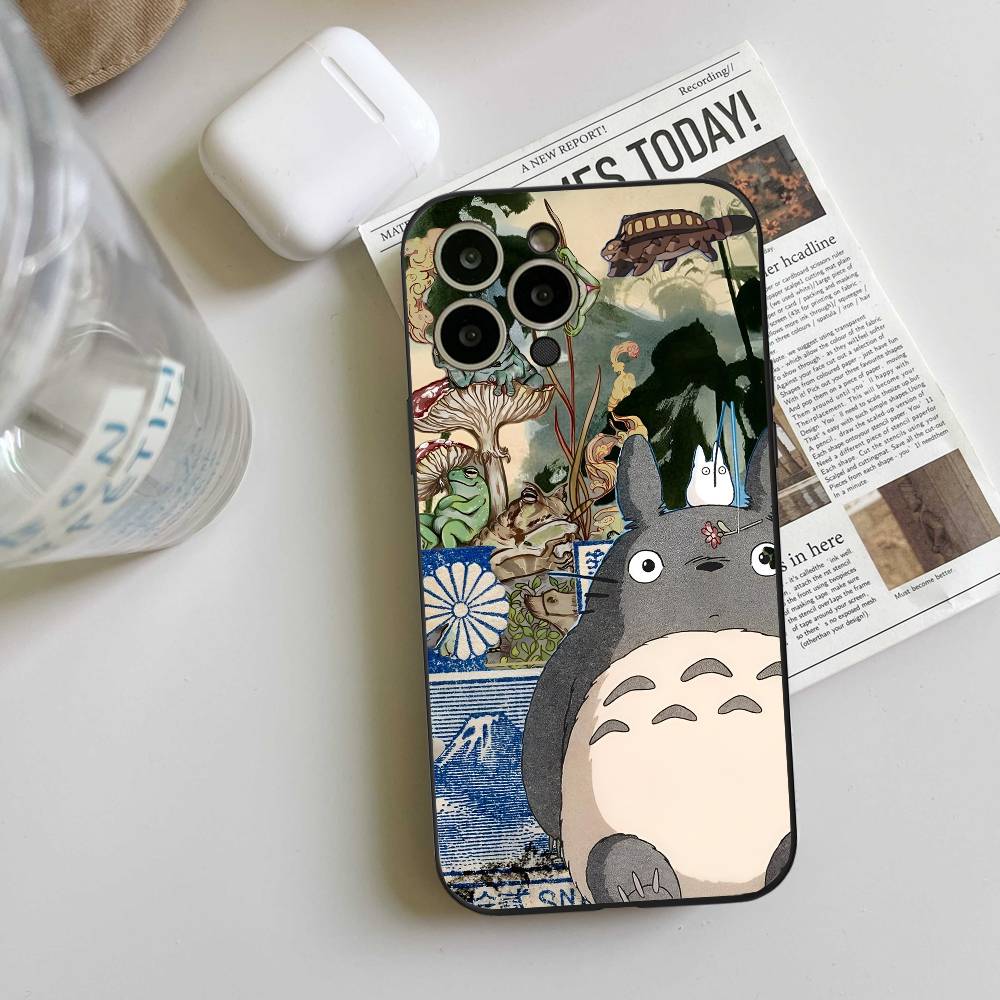 Cartoon T-Totoro Phone Case Black Silicone Soft Shell For IPhone 17 16 15 14 13 12 11 Air Pro Max Plus Hot Sale