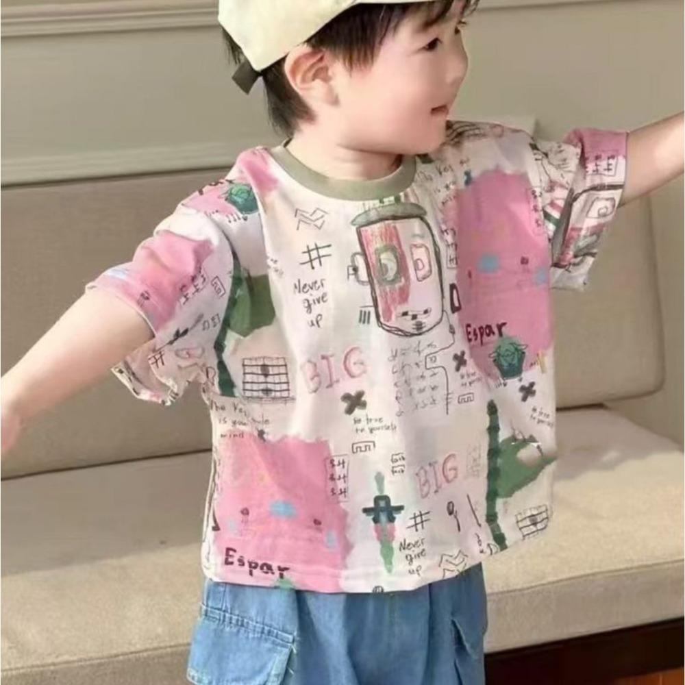 Boys summer style Korean style tie-dye all-over printed round neck boys T-shirt short-sleeved tops 100