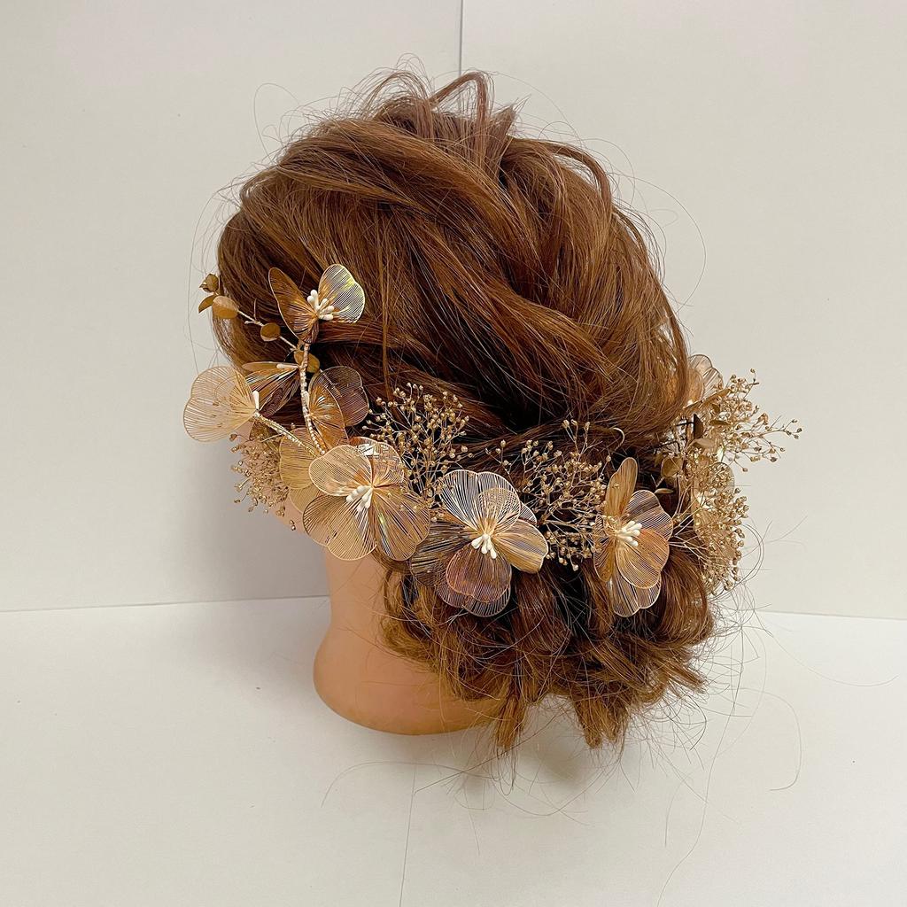 Gold Flower Headpiece with Dried Breath Perfect for and Baby's Leaves, Kimono, Coming-of-Age Ceremonies, Graduations, Weddings, Furisode/Hakama.