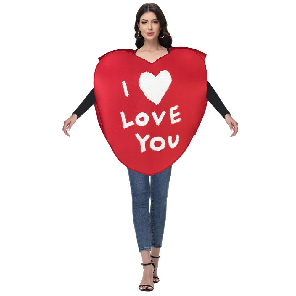 Valentine's Day Costume Sponge Digital Print Cosplay Outfit Love Heart Couple Matching Performance Wear Party Set