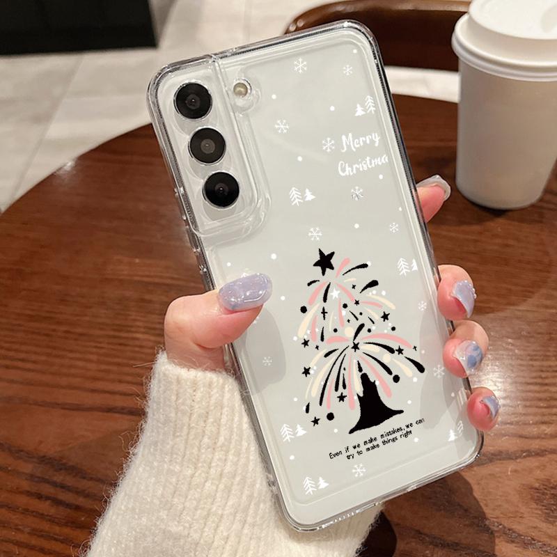Merry Christmas Elk Santa Tree Pattern Clear Case For Samsung S24 Ultra S23 FE A55 A54 A34 A35 A52 Soft Silicone Shockproof Transparent Phone Cover