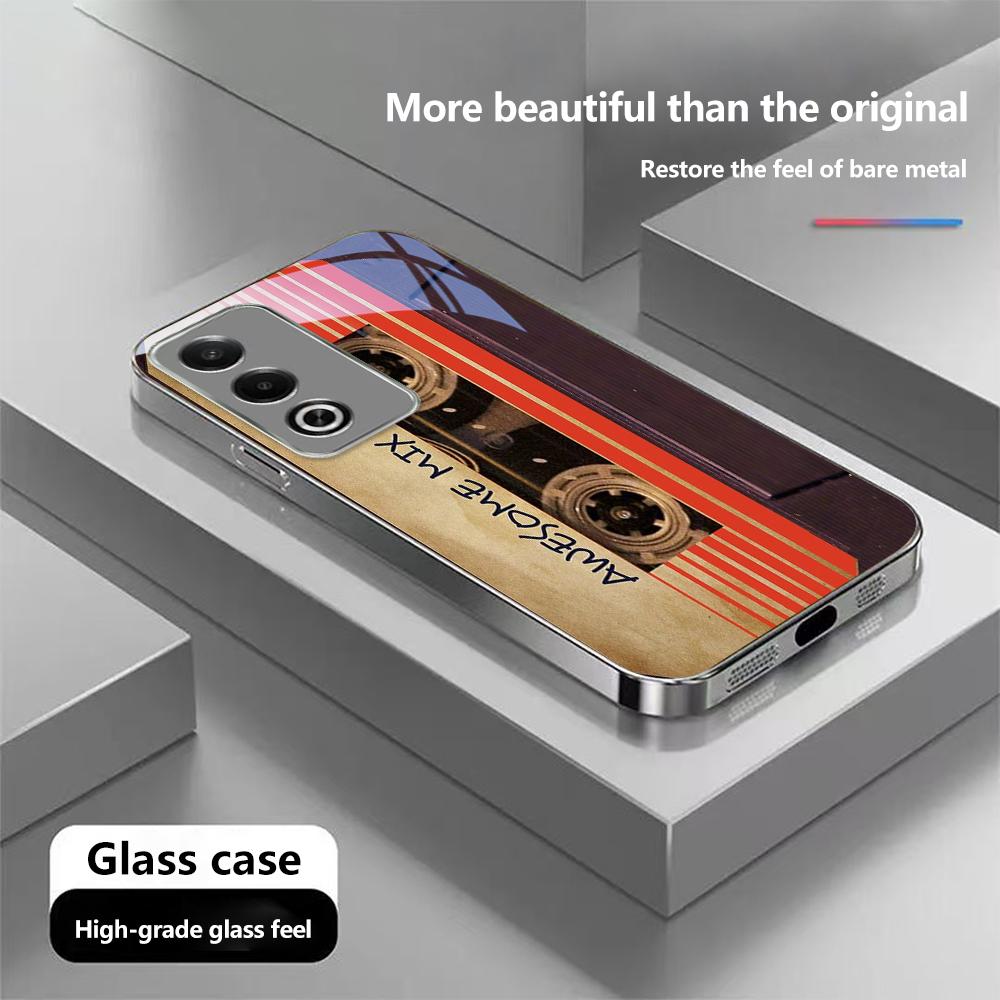 

N203 Оригинальный ретро-чехол для телефона с изображением кассетной ленты для iPhone 16 15 Pro Max 8 Samsung S24 S23 A54 A35 Redmi Note 13 12 Позолоченная рамка Закаленное стекло Чехол Infinix Smart 9